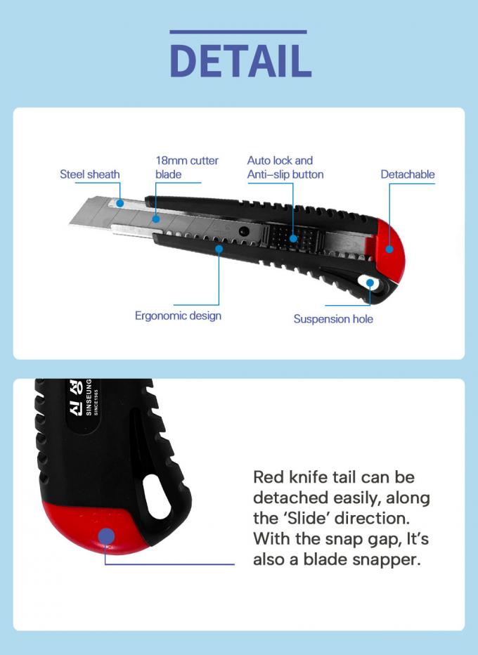 SINSEUNG L701 Snap Off Knife 25mm 18mm 9mm Utility Knives Blade Black ABS Body 0