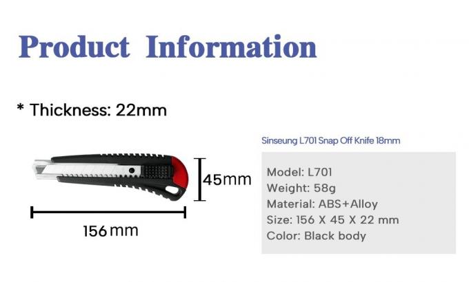 SINSEUNG L701 Snap Off Knife 25mm 18mm 9mm Utility Knives Blade Black ABS Body 1